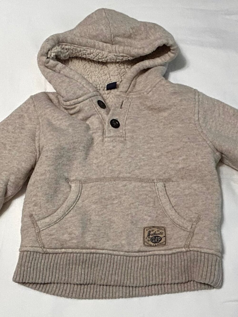 2 Years (2T) Toddler GAP Authentic Sherpa Lined Tan Hoodie Pullover Excellent